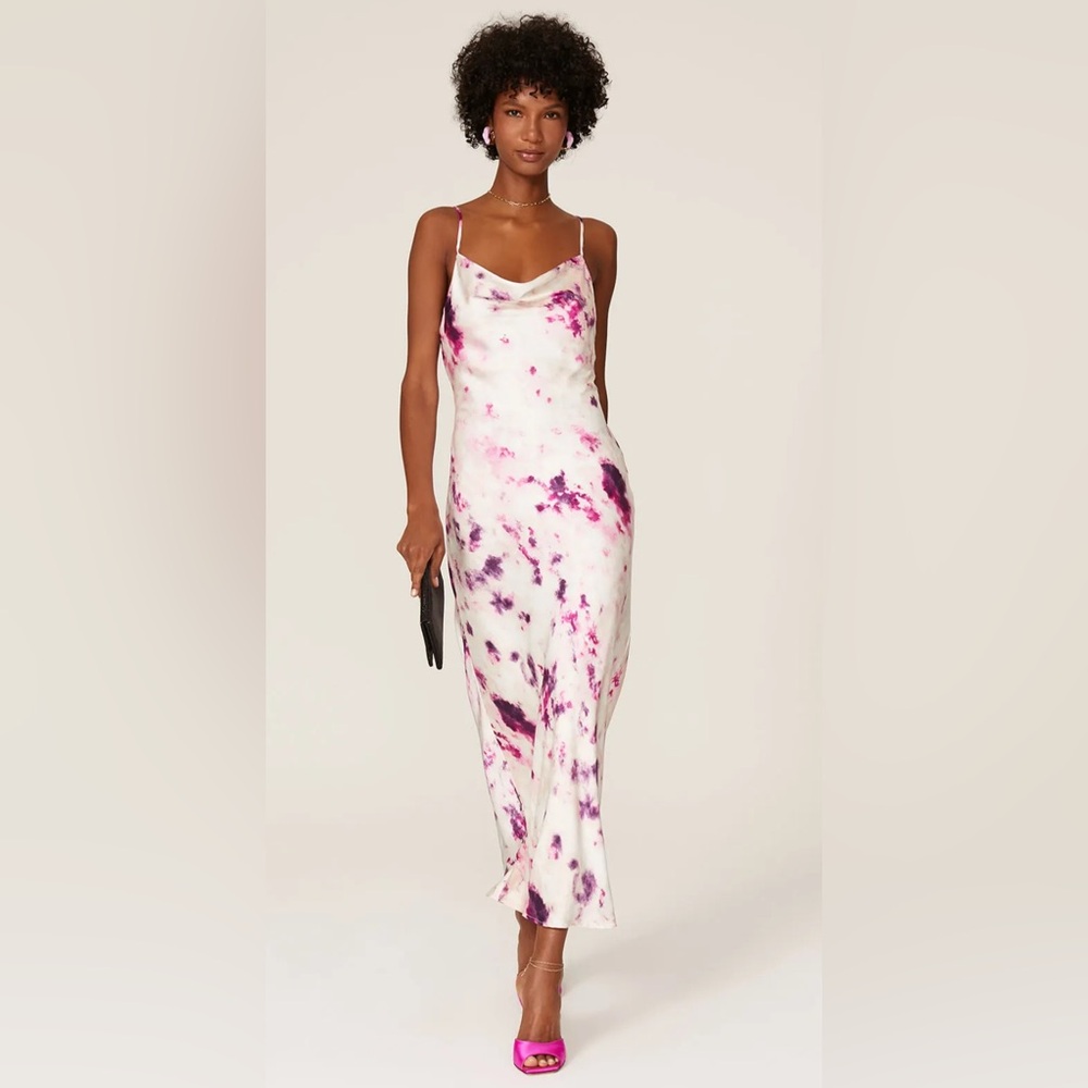 Bardot Cream Slip Maxi Dress with Pink & Purple Tie-Dye